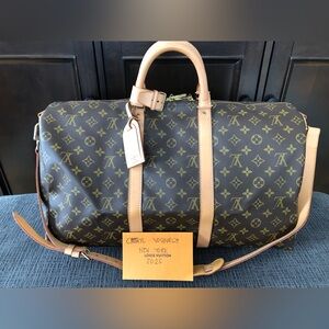 Monogram Canvas Keepall 50 Bandouliere Bag.